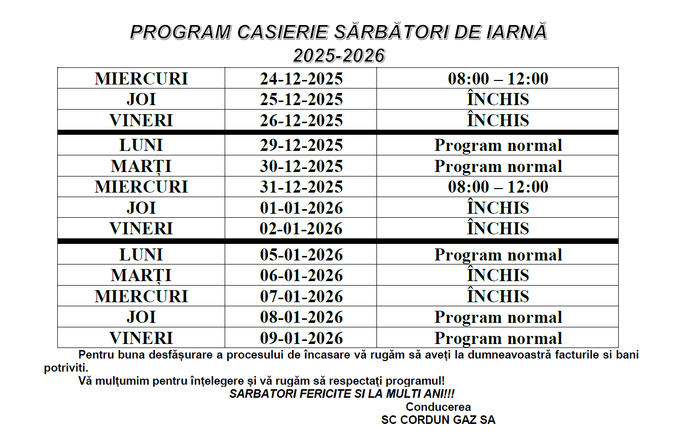 Program iarna 2025 2026